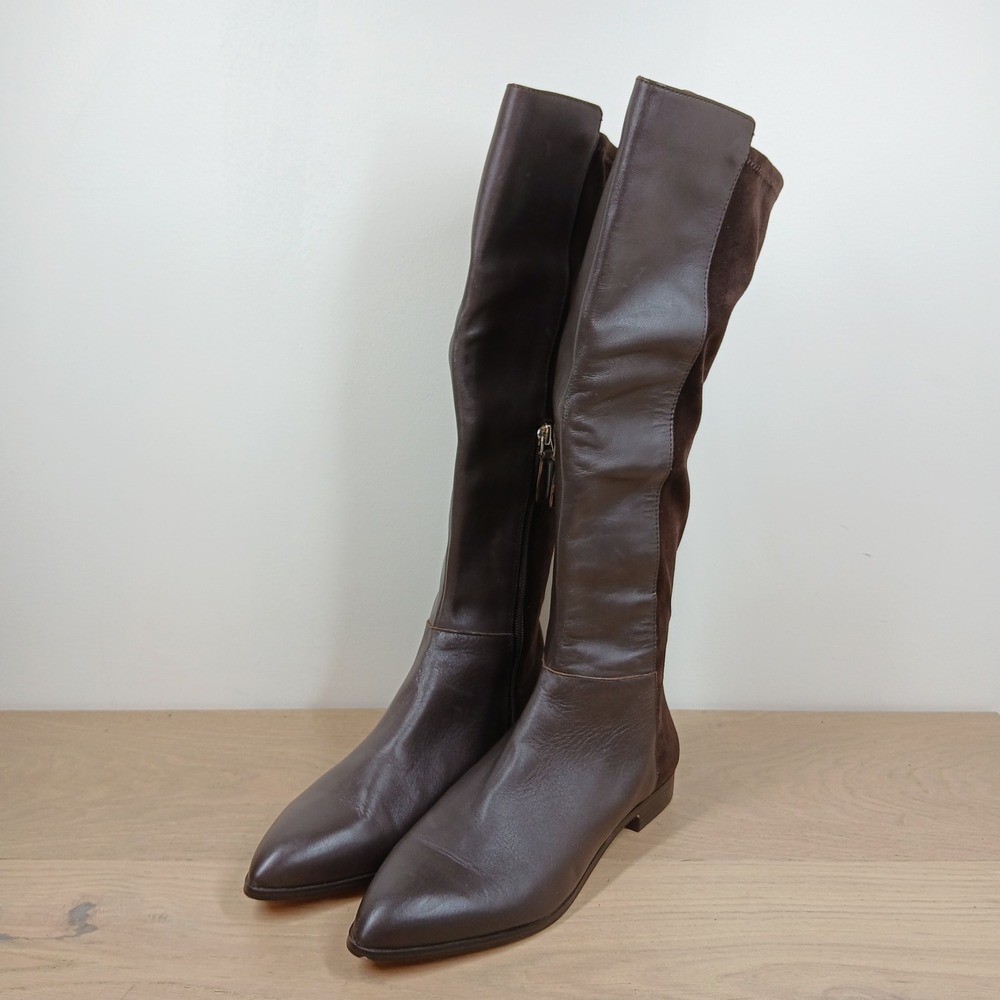 Nine West Boots Women 7 Brown Leather Suede Knee High Riding Equestrian Classic